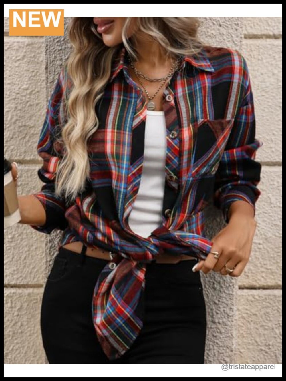 Women's Oversized Flannel Shirt Button Down Long Sleeve Plaid Shacket Blouse - Picture 3 of 6